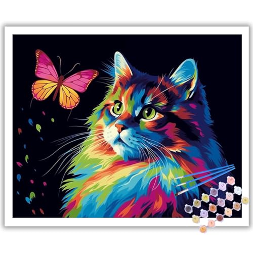 Katze Malen Nach Zahlen Erwachsene, DIY Katze Paint by Numbers Adult, Malen Nach Zahlen Set für Geschenk und Heim Dekoration 40×50cm Ohne Rahmen von Mafenr Art