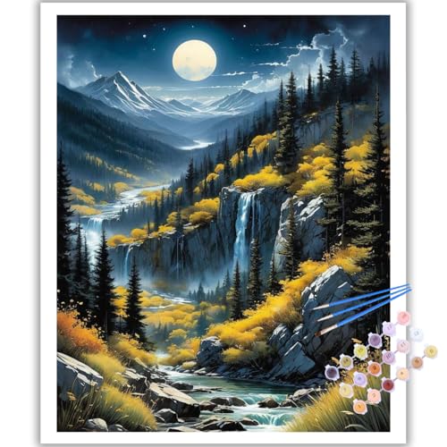 Landschaft Malen Nach Zahlen Erwachsene, DIY Landschaft Paint by Numbers Adult, Malen Nach Zahlen Set für Geschenk und Heim Dekoration (40×50 cm) Rahmenlos von Mafenr Art