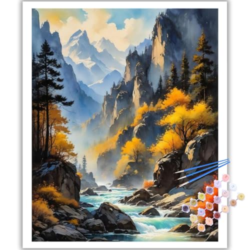 Landschaft Malen Nach Zahlen Erwachsene, DIY Landschaft Paint by Numbers Adult, Malen Nach Zahlen Set für Geschenk und Heim Dekoration (40×50cm) Rahmenlos von Mafenr Art