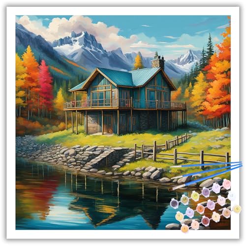 Landschaft Malen Nach Zahlen Erwachsene, DIY Landschaft Paint by Numbers Adult, Malen Nach Zahlen Set für Geschenk und Heim Dekoration 40×40cm Ohne Rahmen von Mafenr Art