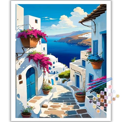 Landschaft Malen Nach Zahlen Erwachsene, DIY Landschaft Paint by Numbers Adult, Malen Nach Zahlen Set für Geschenk und Heim Dekoration 40×50cm Rahmenlos von Mafenr Art