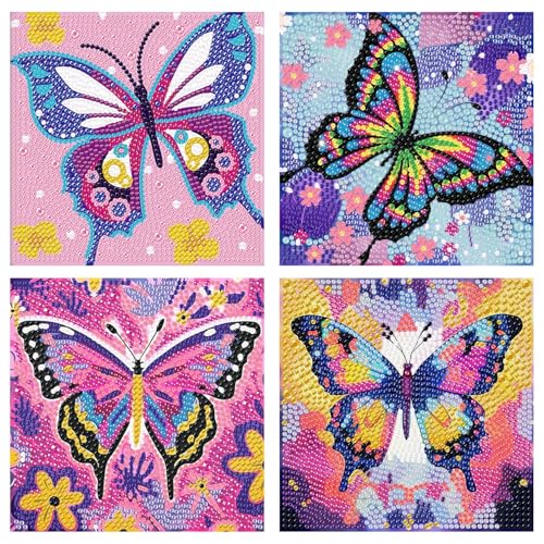 Mafenr Art 4er Set Diamond Painting Kinder, Schmetterling Diamond Painting Kinder ab 4 6 8 10 Jahre, Diamant Painting Bilder Kinder für Geschenke und Familie Décor 15×15cm von Mafenr Art