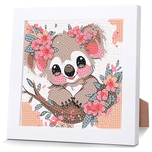 Mafenr Art Diamond Painting Kinder mit Rahmen, Koala Diamond Painting Kinder ab 4 6 8 10 Jahre, Diamant Painting Bilder Kinder für Geschenke und Familie Décor 18×18cm von Mafenr Art