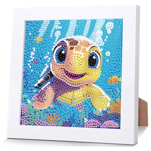 Mafenr Art Diamond Painting Kinder mit Rahmen, Meeresschildkröte Diamond Painting Kinder ab 4 6 8 10 Jahre, Diamant Painting Bilder Kinder für Geschenke und Familie Décor 18×18cm von Mafenr Art