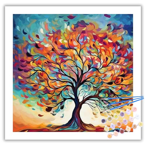 Malen Nach Zahlen Erwachsene, DIY Baum Paint by Numbers Adult, Malen Nach Zahlen Set für Geschenk und Heim Dekoration 40×40cm Ohne Rahmen von Mafenr Art