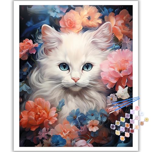 Malen Nach Zahlen Erwachsene, DIY Katze Paint by Numbers Adult, Malen Nach Zahlen Set für Geschenk und Heim Dekoration 40×50 cm Ohne Rahmen von Mafenr Art