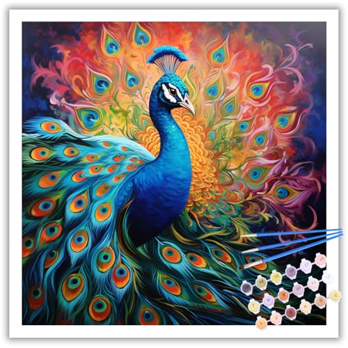 Malen Nach Zahlen Erwachsene, DIY Pfau Paint by Numbers Adult, Malen Nach Zahlen Set für Geschenk und Heim Dekoration 40×40cm Ohne Rahmen von Mafenr Art