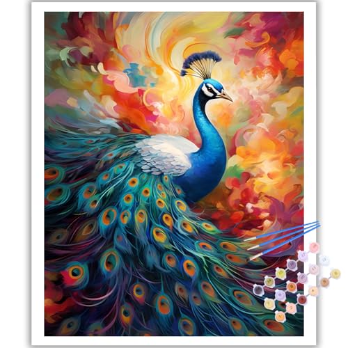 Malen Nach Zahlen Erwachsene, DIY Pfau Paint by Numbers Adult, Malen Nach Zahlen Set für Geschenk und Heim Dekoration 40×50cm Ohne Rahmen von Mafenr Art