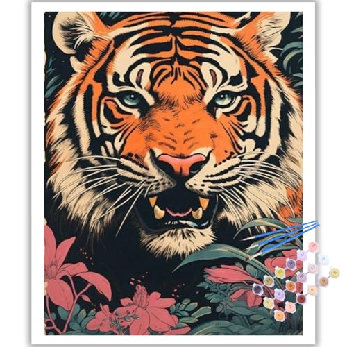 Malen Nach Zahlen Erwachsene, DIY Tiger Paint by Numbers Adult, Malen Nach Zahlen Set für Geschenk und Heim Dekoration 40×50cm Ohne Rahmen von Mafenr Art