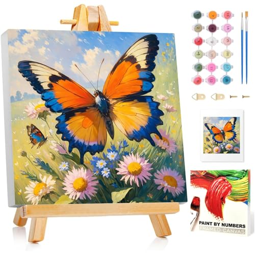 Malen Nach Zahlen Erwachsene mit Rahmen, DIY Schmetterling Paint by Numbers Adult, Malen Nach Zahlen Set für Geschenk und Heim Dekoration 20×20cm Ohne Staffelei von Mafenr Art