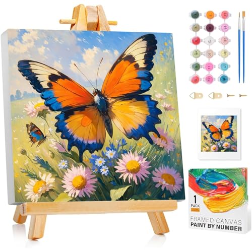 Malen Nach Zahlen Erwachsene mit Rahmen, DIY Schmetterling Paint by Numbers Adult, Malen Nach Zahlen Set für Geschenk und Heim Dekoration 20×20cm Ohne Staffelei von Mafenr Art