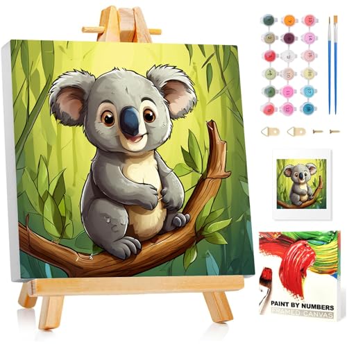 Malen Nach Zahlen Kinder mit Rahmen, Koala Malen Nach Zahlen ab 5 6 7 8 9 10 Jahre Mädchen und Junge, Paint by Numbers für Geschenke und Wand Dekoration (20x20cm) Mit Staffelei von Mafenr Art