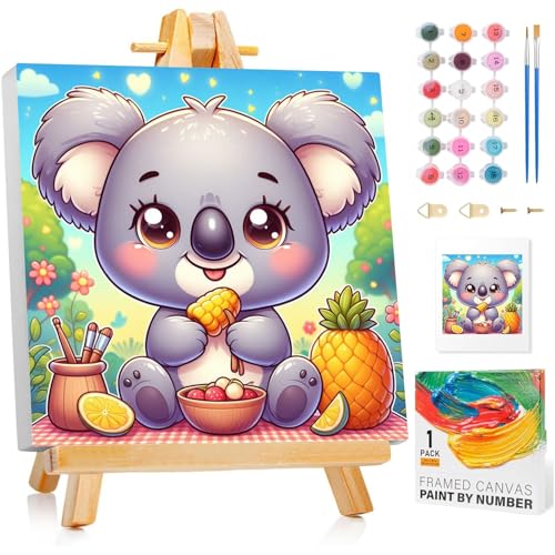 Malen Nach Zahlen Kinder mit Rahmen, Koala Malen Nach Zahlen ab 5 6 7 8 9 10 Jahre Mädchen und Junge, Paint by Numbers für Geschenke und Wand Dekoration 20x20 cm Mit Staffelei von Mafenr Art