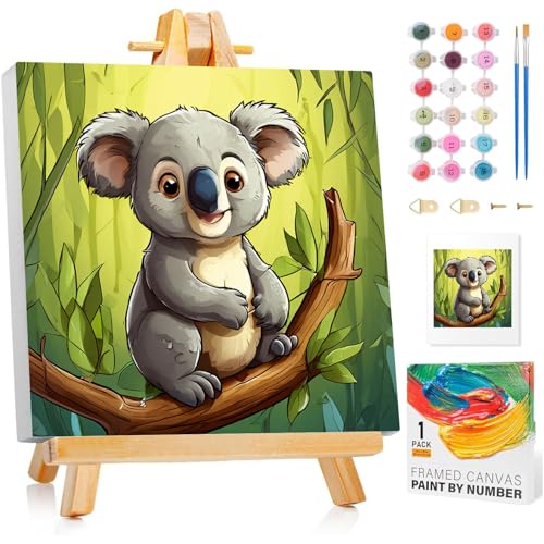 Malen Nach Zahlen Kinder mit Rahmen, Koala Malen Nach Zahlen ab 5 6 7 8 9 10 Jahre Mädchen und Junge, Paint by Numbers für Geschenke und Wand Dekoration 20x20cm Ohne Staffelei von Mafenr Art