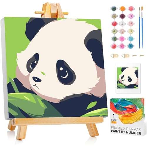 Malen Nach Zahlen Kinder mit Rahmen, Panda Malen Nach Zahlen ab 5 6 7 8 9 10 Jahre Mädchen und Junge, Paint by Numbers für Geschenke und Wand Dekoration 20x20cm Mit Staffelei von Mafenr Art