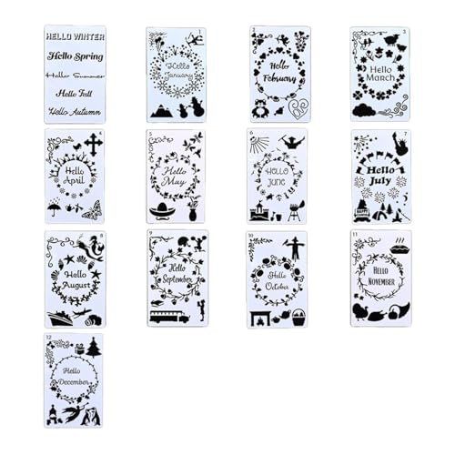 MagiDeal 13pcs monatliches Journal Stencil Kit Planer Schablonen Leichtes tragbares DIY -Crafting Scrapbook -Vorlagen für Xmas Party Album von MagiDeal