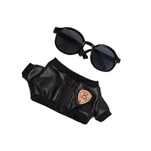 MagiDeal 2 Stück Puppen, Schwarze Jacke und Sonnenbrille, handgefertigte Kleidung, Zubehör, Miniatur-Kleidung, Outfits für 15 cm große Puppen, von MagiDeal