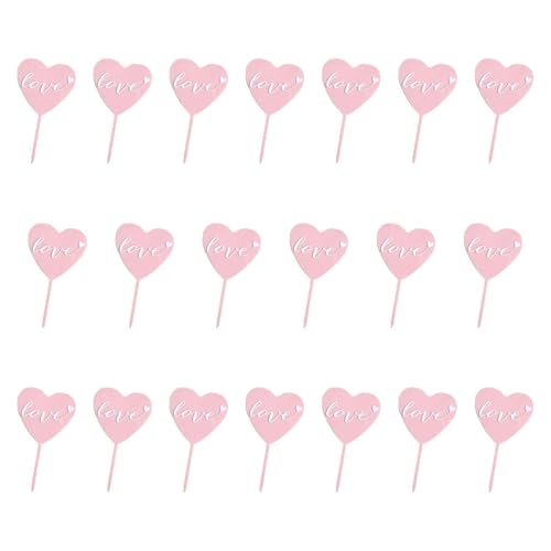 MagiDeal 20x Cake Topper Cupcake Pick Tortenaufsatz DIY Herzform Torteneinsätze Tortendeko für Geburtstag Babyparty Weihnachtsfeier, Rosa Weiß von MagiDeal