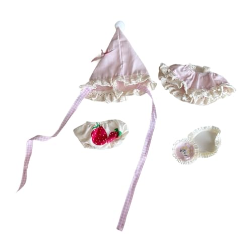 MagiDeal 4X Modepuppen-Kleid-Anzug, DIY-Puppenspielzeug, stilvoll mit Hut, Puppenkleidung, handgefertigte Kleidung für 15 oder 17 cm Puppen, Rosa von MagiDeal