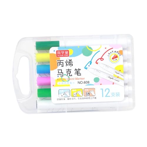 MagiDeal Acrylfarbenmarkierungen Acrylfarben Stifte Sortierte Farben Marker Stifte mit Tragetasche Zeichnen Acrylstifte für Becherfenster, 12 Farbe von MagiDeal