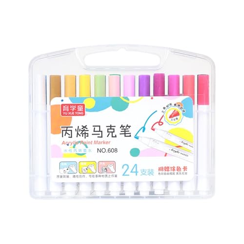 MagiDeal Acrylfarbenmarkierungen Acrylfarben Stifte Sortierte Farben Marker Stifte mit Tragetasche Zeichnen Acrylstifte für Becherfenster, 24 Farben von MagiDeal