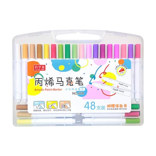 MagiDeal Acrylfarbenmarkierungen Acrylfarben Stifte Sortierte Farben Marker Stifte mit Tragetasche Zeichnen Acrylstifte für Becherfenster, 48 Farbe von MagiDeal