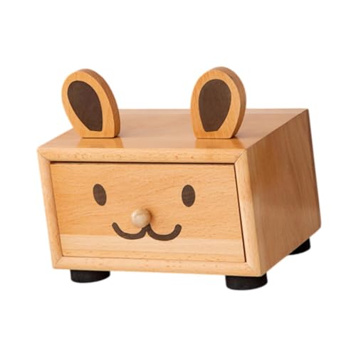 MagiDeal Desktop-Schubladenbox-Organisation, vielseitig einsetzbar, drehbare Ohren, dekorativer Schreibtisch-Organizer, Holz-Aufbewahrungsbox für, Hase Aus Hellem Holz von MagiDeal