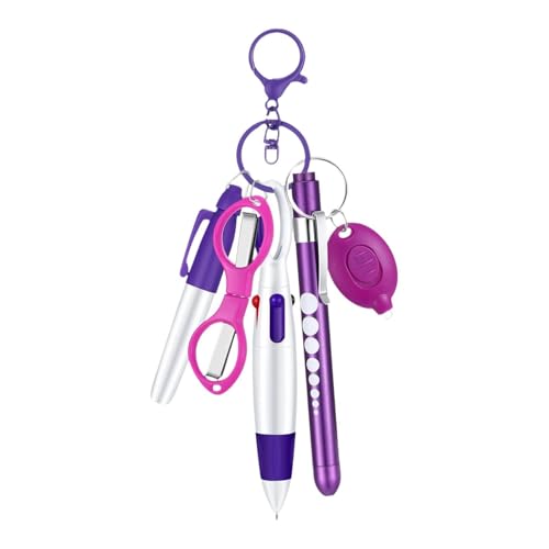 MagiDeal Krankenschwester-Stift-Set, LED-Taschenlampe, Bürobedarf, Geschenk, kompakter, einziehbarer Kugelschreiber, Krankenpflege-Abzeichen-Clip für, Violett von MagiDeal