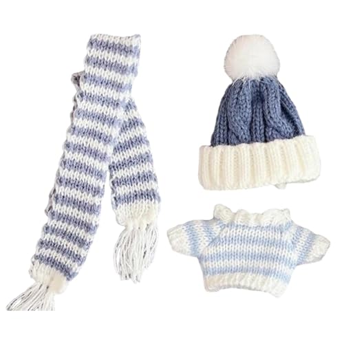 MagiDeal Pullover-Kleidungsset für Mini-Puppen, Puppenkleidung, Schal, Kleidung für lebendige Puppen, süßer Puppenkleidungsanzug für Anhängerpuppe, Blaues Streifenset von MagiDeal