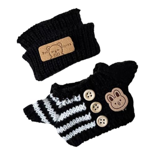 MagiDeal Puppenkleidung aus Plüsch für 15–17 cm große Puppen, Puppenkostüm, Pullover mit Mütze, weiche Kleidung für Kuscheltiere, süße Puppenkleidung, Schwarz von MagiDeal