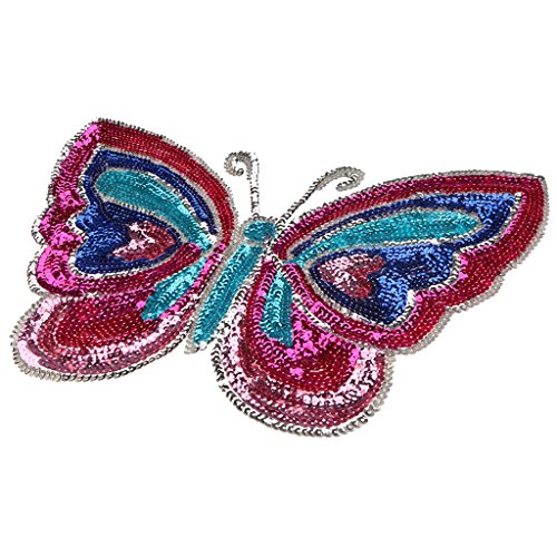 MagiDeal Strass Glitzer Schmetterling Aufnäher Aufbügler Bügelbilder Set Iron on Patches Applikation mit Pailletten Glitzer für Kleider 39cm von MagiDeal