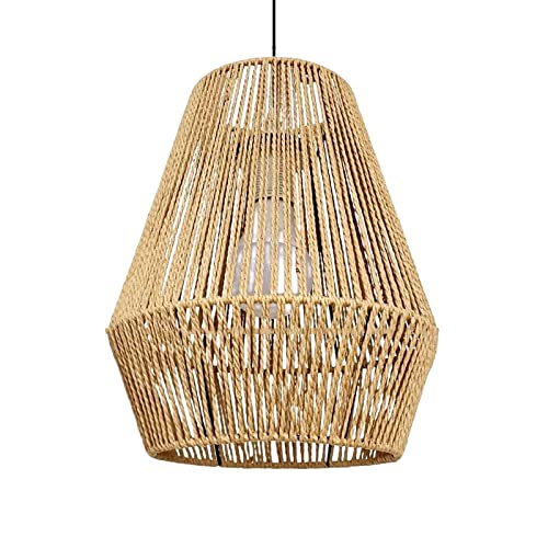 MagiDeal Webseil Rattan Pendelleuchte Schirm Lampenschirm Deckenlaterne Abdeckung Rustikaler Vintage-Stil für Zuhause Flur Staubdicht Kronleuchter Abdeckung, Khaki von MagiDeal