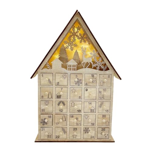 MagiDeal Weihnachts-Adventskalender aus Holz, Kalender 2024 mit 25 Schubladen mit Lichtern, beleuchteter Adventskalender für Festival-Partygeschenke von MagiDeal