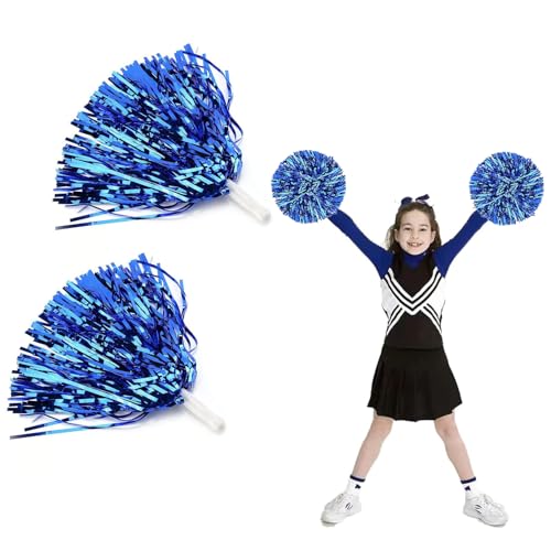 2 Stück Cheerleader Pompons, Pompoms Cheerleading, Cheerleader Pompons Pom Poms Cheerleading mit Bunten Pompons Cheerleader mit Stiel für Sportveranstaltungen Schule Spiele Tanzpartys (Blau) von MagiSel