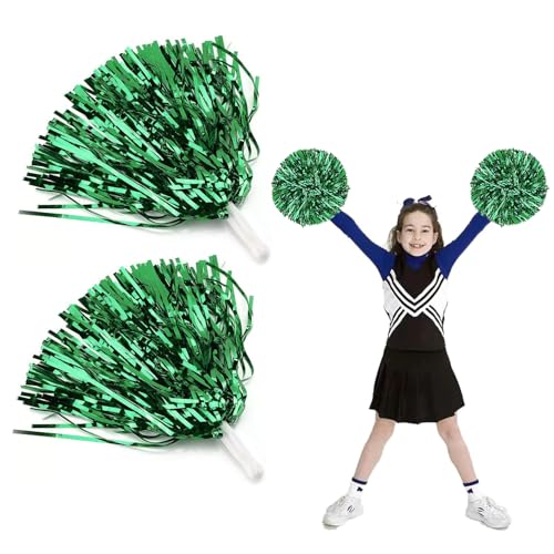 2 Stück Cheerleader Pompons, Pompoms Cheerleading, Cheerleader Pompons Pom Poms Cheerleading mit Bunten Pompons Cheerleader mit Stiel für Sportveranstaltungen Schule Spiele Tanzpartys (Grün) von MagiSel