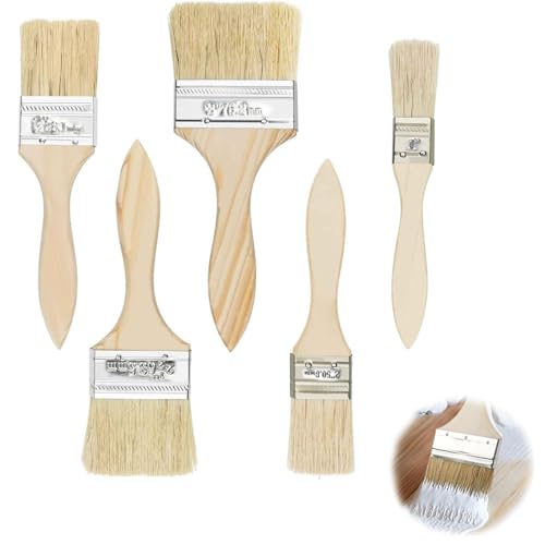 5 er Pack Pinselset Holzgriffpinsel Glanzpinsel, Malerpinsel Set, Maler Pinsel wandfarbe, Pinsel lasur Holz, Pinsel Set für Farben Lack Klebstoffe, Flachpinsel Lasurpinsel für DIY von MagiSel