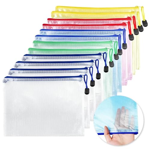 Dokumententasche mit Reißverschluss A5, 12 Stücke Wasserdichte Document Case, Mesh Zip Bag, Reißverschlusstasche, Bunte Zip Beutel Tasche für Datei, Papier, Quittungen, Kosmetika, 5 Farben von MagiSel