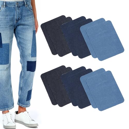 Bügelflicken Jeans, 12 Stück Jean Flicken zum Aufbügeln,Stärkster Kleber Aufbügelflicken,Reparatur Patches Jeans,Selbstklebende Bügelflicken,für Jeans Kleidung Lochreparatur und Dekoration(12.5x9.5CM) von MagiSel