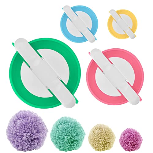 Kunststoff Pompom Maker Set (4 Stück), Pompom Maker, 4 Größen Fluff Kugel DIY Nadel Handwerk Toolkit, Puschel Basteln, Pompoms Handwerk Puppe Making Kits,Pom Pom Maker Tool für Kinder Erwachsene von MagiSel