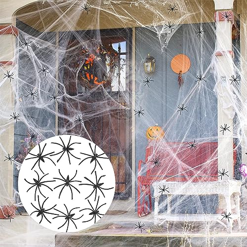 Halloween Deko Spinnennetz 100g Spinnennetze und 40 Spinnen Halloween Dekoration Dehnbare Spinnennetz Dekoration für Outdoor Garten,Indoor Spukhaus-Dekoration,Gruselszene, Partyzubehör von MagiSel