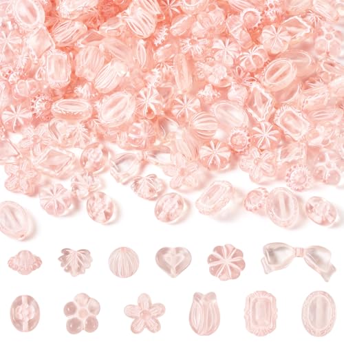 Magibeads 100 g rosa Acrylperlen für Schmuckherstellung, Schmetterling, Rose, Herz, ovale Schleife, niedliche Kawaii-ästhetische Perlen, lose Perlen für DIY-Armbänder, Halsketten, Ohrringe, von Magibeads