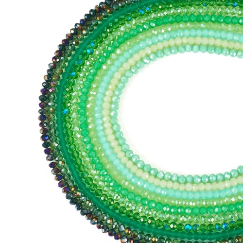 Magibeads 1190 Stück grüne Glas-Rondelle-Rocailles, 4 x 3 mm, facettierte Kristall-Pony-Perlen, Stränge, Großpackung an Taillenperlen, Set für Sommerhandwerk, DIY, Freundschaftsarmbänder, von Magibeads