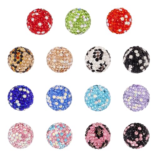 Magibeads 15 Stück 16 mm Strass-Perlen, Polymer-Ton, Discokugel-Perlen, Glitzer-Perlen, lose Abstandshalter, Perlen für Bastelarbeiten, Schlüsselanhänger, Armbänder, DIY-Schmuckherstellungszubehör von Magibeads