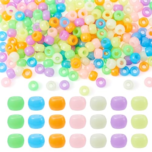 Magibeads 210 Stück leuchtende Acrylperlen mit großem Loch, leuchten im Dunkeln, 9 x 6 mm, europäische Perlen, Rondelle, Abstandshalter, Perlen für DIY-Charms, Armband, Schmuckherstellung, Loch: 4 mm von Magibeads