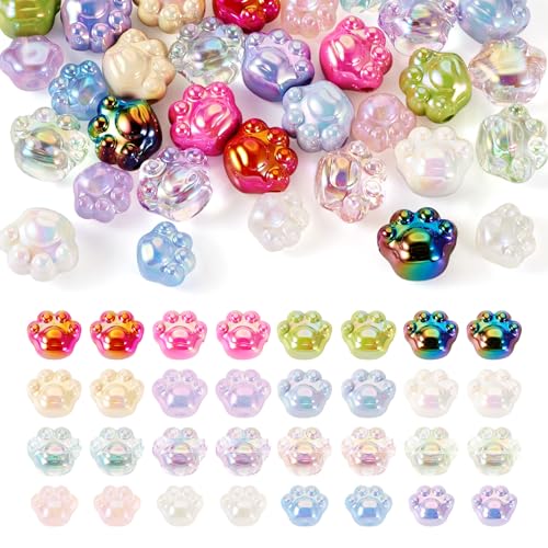 Magibeads 32 Stück Acryl-Potenabdruck-Perlen, schillernde Katzen- und Hundepfoten-Perlen, Charms, Tiere, klobige Abstandshalter, bunte Kandi-Perlen zum Basteln, für Hundehalsband, Armband, von Magibeads