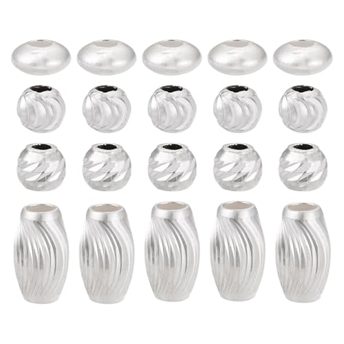 Magibeads 40 Stück 925er-Sterlingsilber-Perlen zur Schmuckherstellung, runde ovale Untertassen-Abstandshalter, glatte lose Perlen für Schmuck, Armbänder, Ohrringe, Halsketten, DIY, Perlenhandwerk von Magibeads