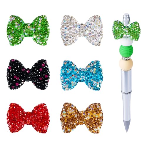 Magibeads 6 x Strass-Schleifen-Fokal-Perlen, Polymer-Ton, Knoten, Stiftperlen, funkelnd, klobige Abstandshalter-Perlen für Bastelarbeiten, DIY, Perlen, Stift, Schlüsselanhänger von Magibeads