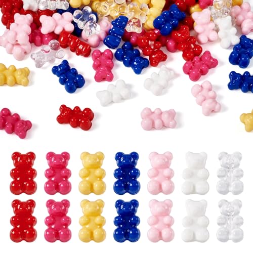 Magibeads 70 Stück Acryl-Gummibär-Perlen, niedliche Tierperlen, 7 Farben, künstliche Gummibärchen, Armband, Perlen, flache Rückseite, Kandi-Süßigkeiten-Perlen für Bastelarbeiten, von Magibeads