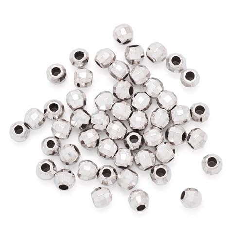 Magibeads Abstandshalter aus 925er-Sterlingsilber, 3 mm, winzige, runde, facettierte Perlen, kleine Perlen, nahtlose Pony-Perlen, Stickperlen für Bastelarbeiten, Rosenkranz, Schmuckherstellung, 50 von Magibeads