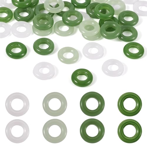 Magibeads Glasperlen in Donut-Form, Ring-Charms für Armbänder, flach, rund, künstliche Jade, großes Loch, Donut-Perlen für Bastelarbeiten, Schmuckherstellung, 8 mm Loch, 40 Stück von Magibeads